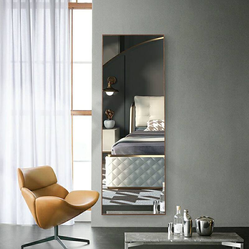 65" x 23" Brown Fulllength Mirror With Solid Wood Frame Dressing Wall Mount Mirror Decorative